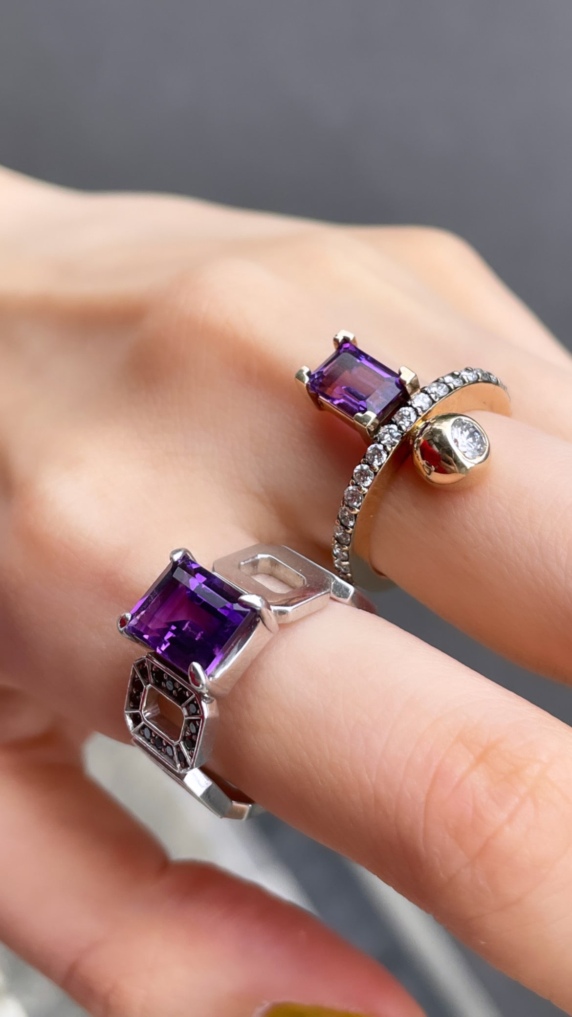 Incomplete Ring_SV925 × Amethyst × Black Dia 0.10ct