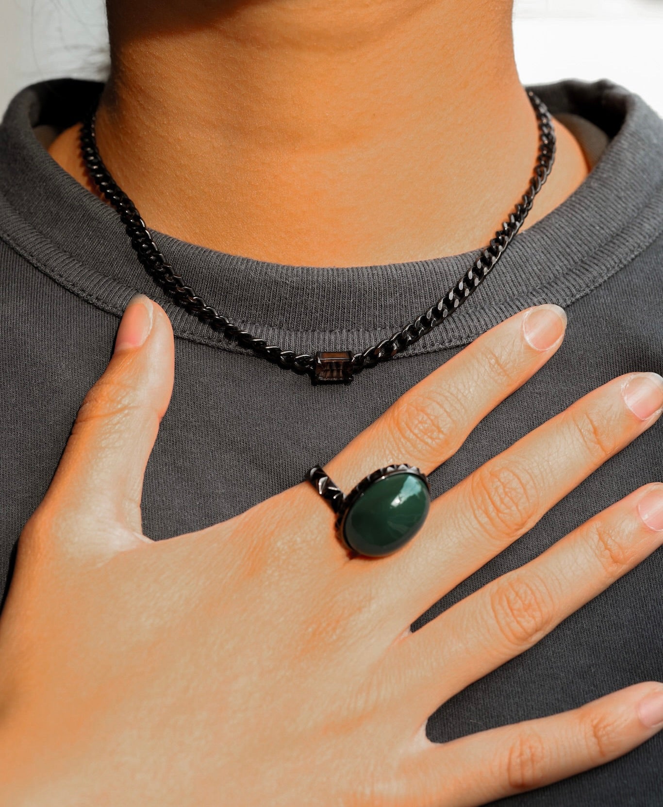 Rugged Tablet Ring_SV925 × Green Agate