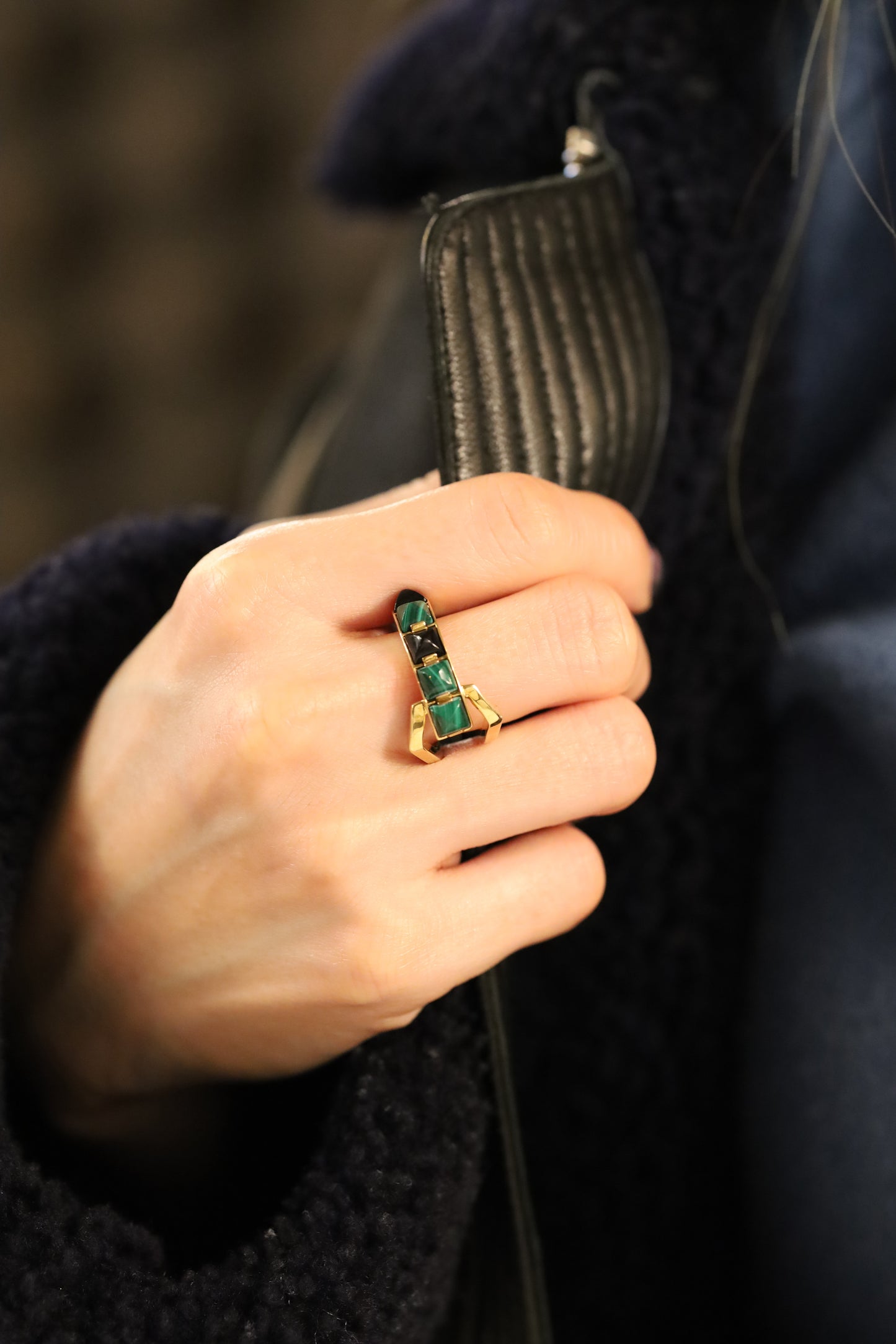 Arc Ring_SV925 × Malachite×  Black Onyx