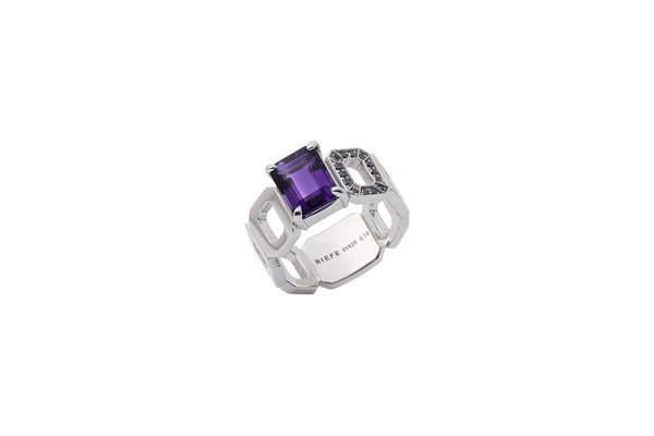 Incomplete Ring_SV925 × Amethyst × Black Dia 0.10ct